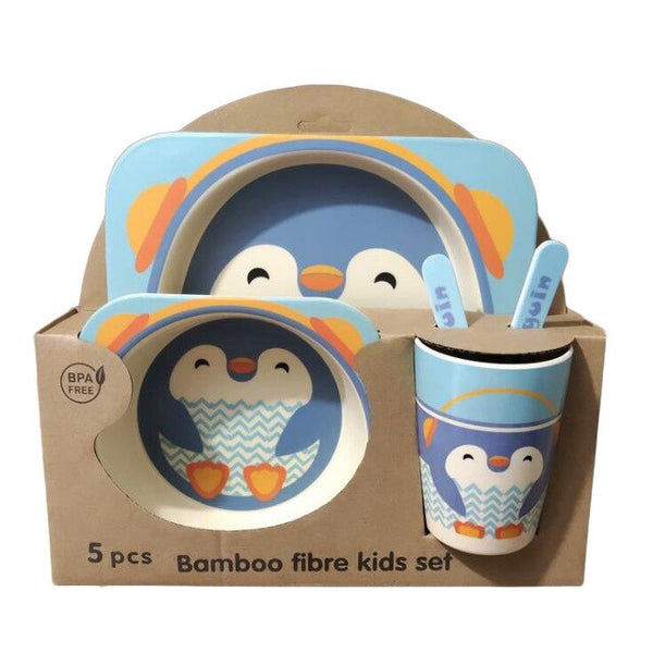 5pcs/set Cartoon Animal Tableware Baby Dishes Set Eco-friendly Bamboo Fiber Dinnerware Food Plate Bowl For Kids Boy Girl Gift | Vimost Shop.