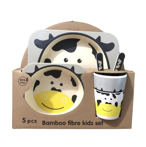 5pcs/set Cartoon Animal Tableware Baby Dishes Set Eco-friendly Bamboo Fiber Dinnerware Food Plate Bowl For Kids Boy Girl Gift | Vimost Shop.