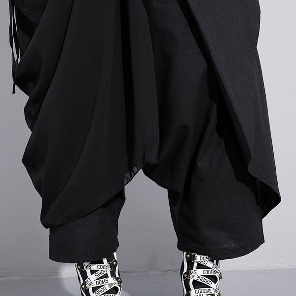 High Elastic Waist Black Fold Bandage Stitch Loose Long Cross-pants Women Trousers Fashion | Vimost Shop.