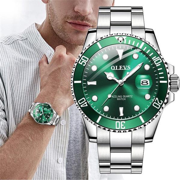 Mens Watches Top Brand Luxury Fashion Waterproof Luminous Hand Green Dial Quartz Sports Wristwatch Gifts for Men | Vimost Shop.
