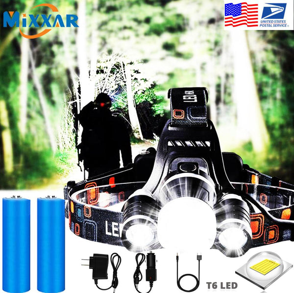 EZK20 Dropshipping Headlamp Flashlight Rechargeable 3 T6 R5 LED Hard Hat Headlight Battery Car Wall Charger for Camping | Vimost Shop.