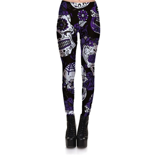 Hot Sell Skull Leggings Women's Skull&flower Black Leggings Digital Print Trousers 7 color skull Woman Stretch Pants Plus Size | Vimost Shop.