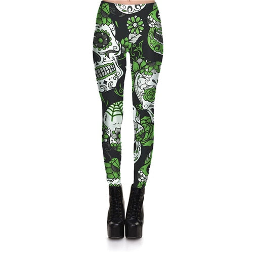 Hot Sell Skull Leggings Women's Skull&flower Black Leggings Digital Print Trousers 7 color skull Woman Stretch Pants Plus Size | Vimost Shop.