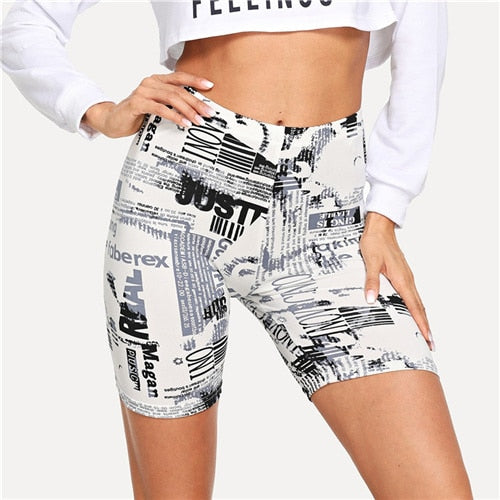 Modern Lady Allover Letter Print Cycling Crop Short Leggings  Modern Lady Women Pants Trousers | Vimost Shop.