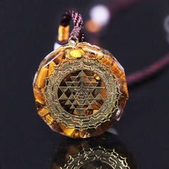 Orgonite Pendant Sri Yantra Necklace Tiger Eye Necklace Sacred Geometry Energy Healing Yoga  Jewelry