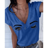 Summer Plus Size 5XL Eyebrows Eye Print Short Sleeve V-neck Women | Vimost Shop.