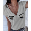 Summer Plus Size 5XL Eyebrows Eye Print Short Sleeve V-neck Women | Vimost Shop.
