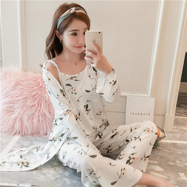 Woman Pajamas Set Sling Cotton 3 Peices Sleepwear | Vimost Shop.