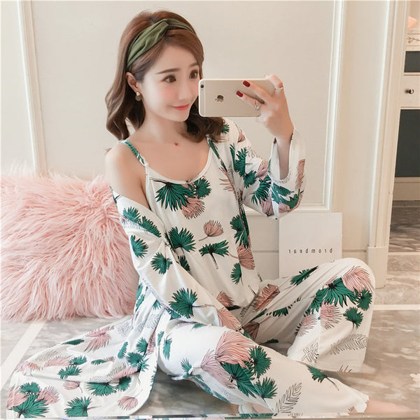 Woman Pajamas Set Sling Cotton 3 Peices Sleepwear | Vimost Shop.