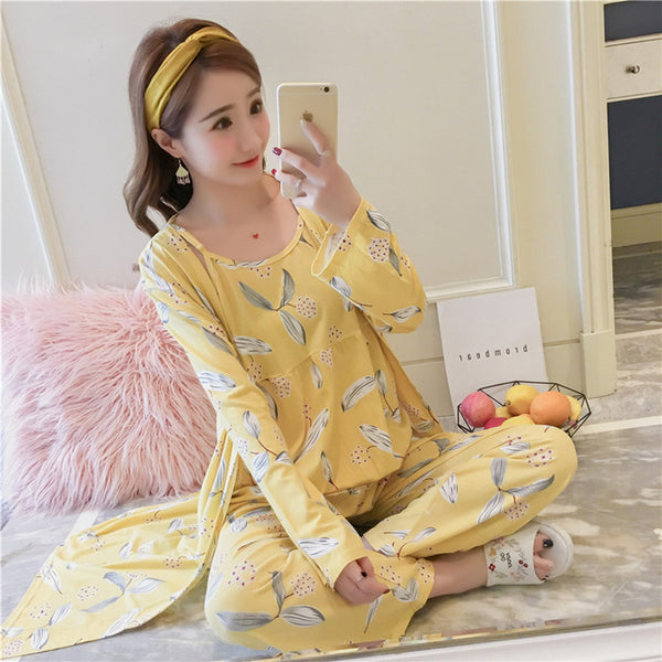 Woman Pajamas Set Sling Cotton 3 Peices Sleepwear | Vimost Shop.