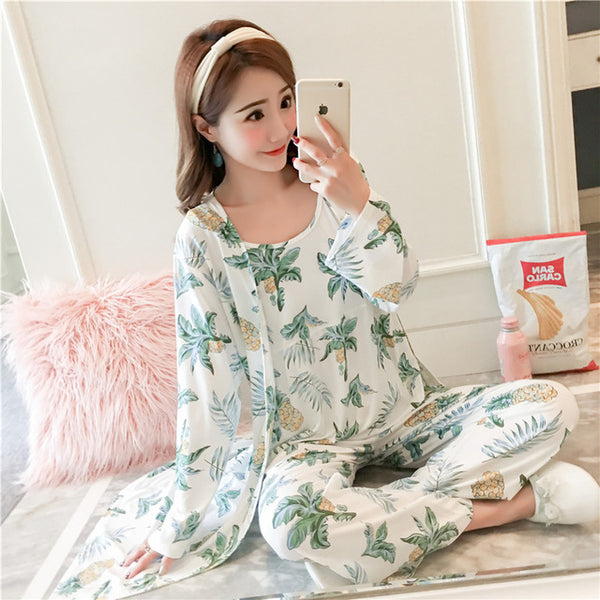 Woman Pajamas Set Sling Cotton 3 Peices Sleepwear | Vimost Shop.