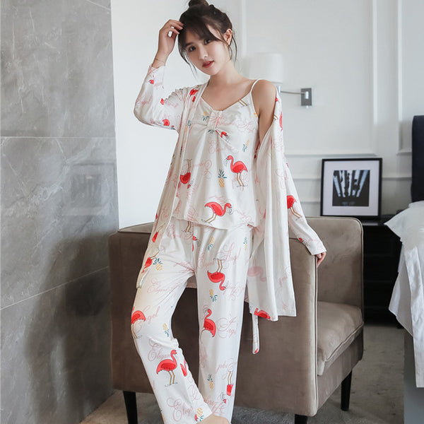 Woman Pajamas Set Sling Cotton 3 Peices Sleepwear | Vimost Shop.