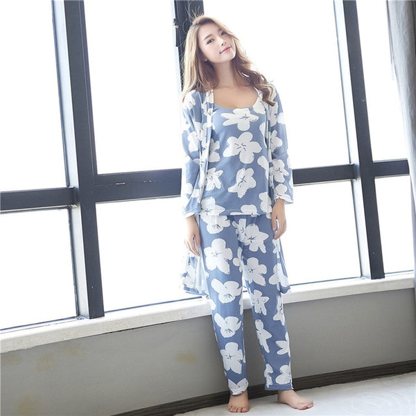 Woman Pajamas Set Sling Cotton 3 Peices Sleepwear | Vimost Shop.