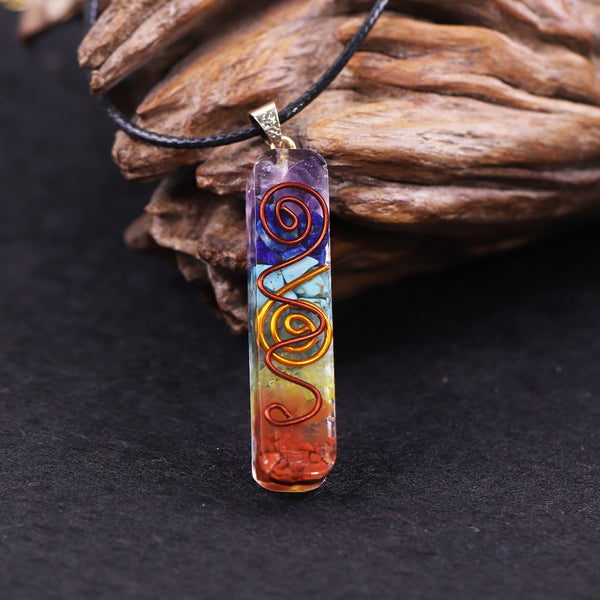 Reiki 7 Chakra Orgone  Pendant Necklace Energy Healing Crystals Chips Tumbled Stones Mixed Orgonite Resin Necklace | Vimost Shop.