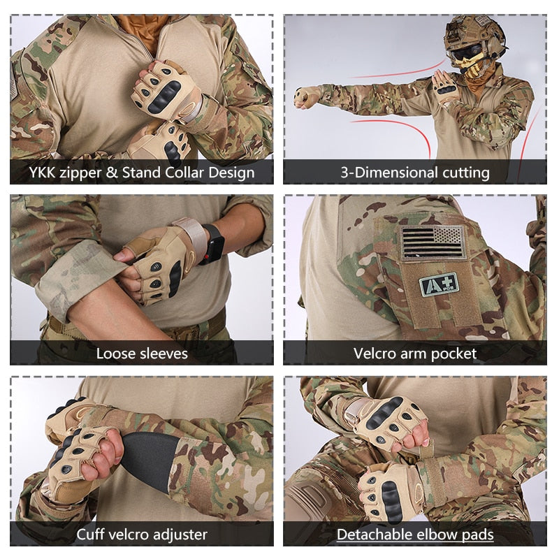 Ghillie Suit Combat G3 Tactical Shirt Hunting Airsoft Clothes Military Camouflage Multicam Black 3101
