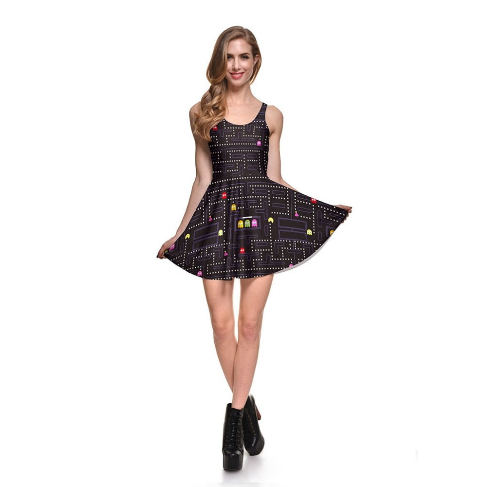 Fashion Women Casual Work Dresses Fit and Flare Digital Printing Muzman SKATER DRESS Vestidos | Vimost Shop.