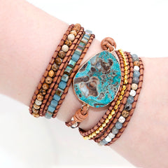 Unique Mixed Natural Stones Gilded Stone Charm 5 Strands Wrap Bracelets Handmade Boho Bracelet Women Leather Bracelet | Vimost Shop.