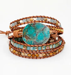 Unique Mixed Natural Stones Gilded Stone Charm 5 Strands Wrap Bracelets Handmade Boho Bracelet Women Leather Bracelet | Vimost Shop.