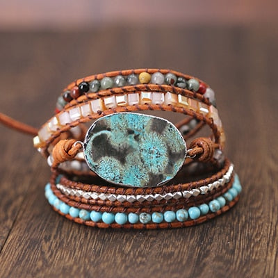 Unique Mixed Natural Stones Gilded Stone Charm 5 Strands Wrap Bracelets Handmade Boho Bracelet Women Leather Bracelet | Vimost Shop.
