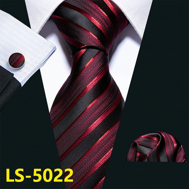 Male Luxury Neck Tie For Men Business Red Striped 100% Silk Tie Set Barry.Wang Fashion Design Neckwear Dropshipping LS-5022 | Vimost Shop.