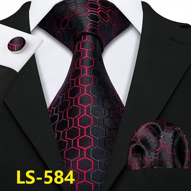 Male Luxury Neck Tie For Men Business Red Striped 100% Silk Tie Set Barry.Wang Fashion Design Neckwear Dropshipping LS-5022 | Vimost Shop.