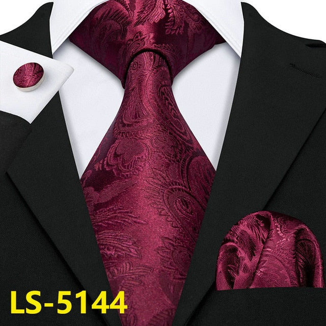 Male Luxury Neck Tie For Men Business Red Striped 100% Silk Tie Set Barry.Wang Fashion Design Neckwear Dropshipping LS-5022 | Vimost Shop.