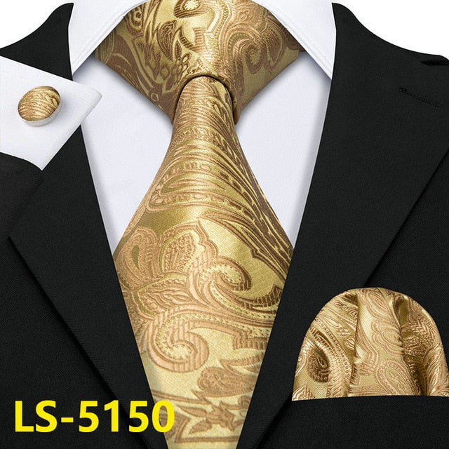 Male Luxury Neck Tie For Men Business Red Striped 100% Silk Tie Set Barry.Wang Fashion Design Neckwear Dropshipping LS-5022 | Vimost Shop.