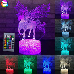 3W Remote Or Touch Control 3D LED Night Light Unicorn Shaped Table Desk Lamp Xmas Home Decoration Lovely Gifts For Kids | Vimost Shop.