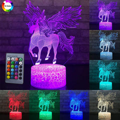 3W Remote Or Touch Control 3D LED Night Light Unicorn Shaped Table Desk Lamp Xmas Home Decoration Lovely Gifts For Kids