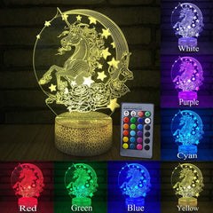3W Remote Or Touch Control 3D LED Night Light Unicorn Shaped Table Desk Lamp Xmas Home Decoration Lovely Gifts For Kids