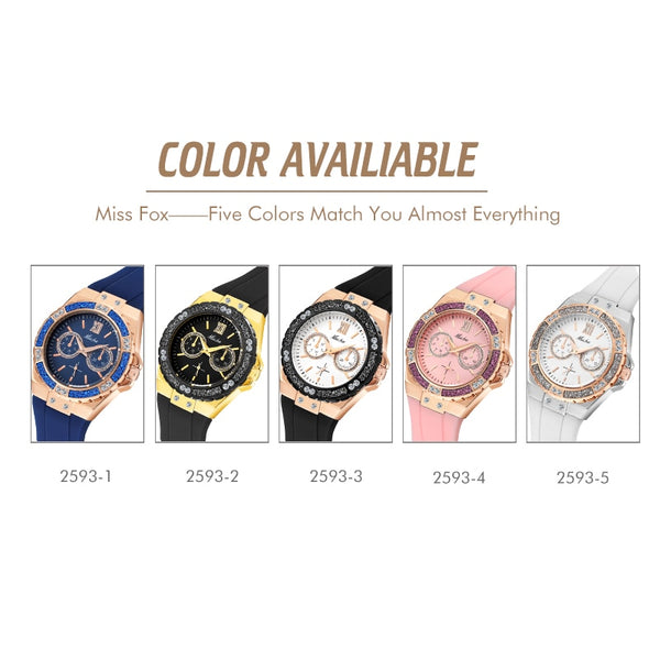 Women's Watches Chronograph Rose Gold Sport Watch Ladies Diamond Blue Rubber Band Xfcs Analog Female Quartz Wristwatch | Vimost Shop.