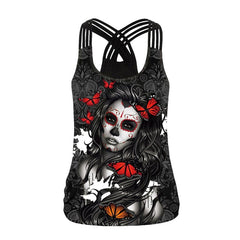 Skull Girl Digital Print Women's Tank Tops Fantastic Gothic Style Sling Top Sexy Backless Vest | Vimost Shop.