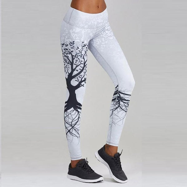 Women's Skull&flower Black Leggings Digital Print Pants Trousers Stretch Pants Plus Size | Vimost Shop.