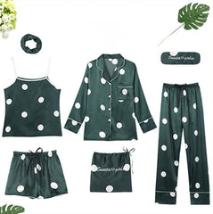 Women 7 Pieces Pajamas Sets Stain Faux Silk Sleepwear | Vimost Shop.