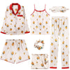 Women 7 Pieces Pajamas Sets Stain Faux Silk Sleepwear | Vimost Shop.
