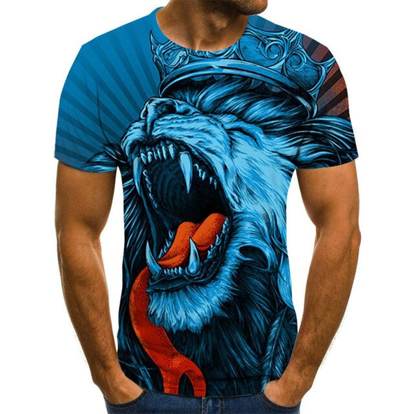 Men's T-shirt fierce lion tiger tops 3D printed short-sleeved funny animal T-shirt casual round neck shirt streetwear | Vimost Shop.