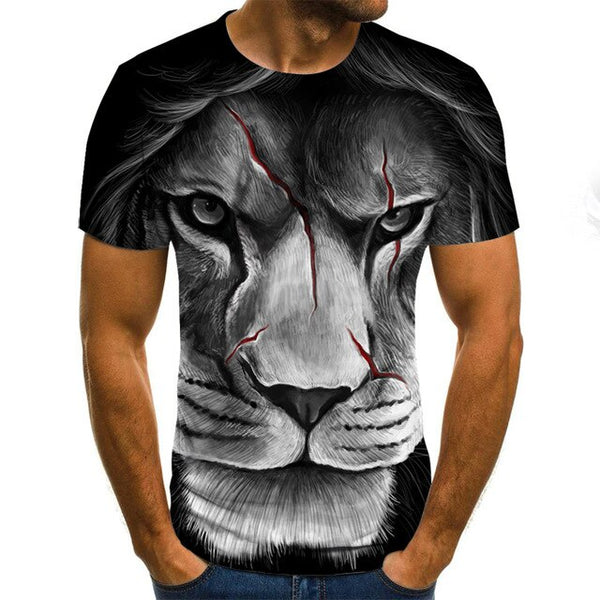 Men's T-shirt fierce lion tiger tops 3D printed short-sleeved funny animal T-shirt casual round neck shirt streetwear | Vimost Shop.