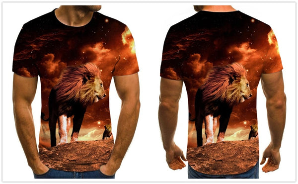 Men's T-shirt fierce lion tiger tops 3D printed short-sleeved funny animal T-shirt casual round neck shirt streetwear | Vimost Shop.