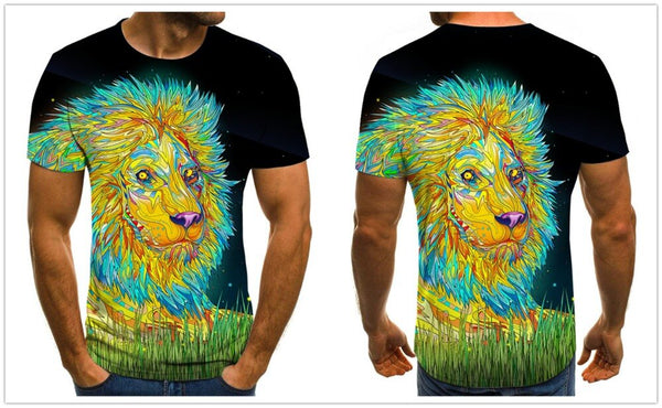 Men's T-shirt fierce lion tiger tops 3D printed short-sleeved funny animal T-shirt casual round neck shirt streetwear | Vimost Shop.