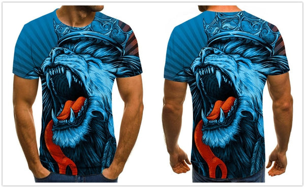 Men's T-shirt fierce lion tiger tops 3D printed short-sleeved funny animal T-shirt casual round neck shirt streetwear | Vimost Shop.