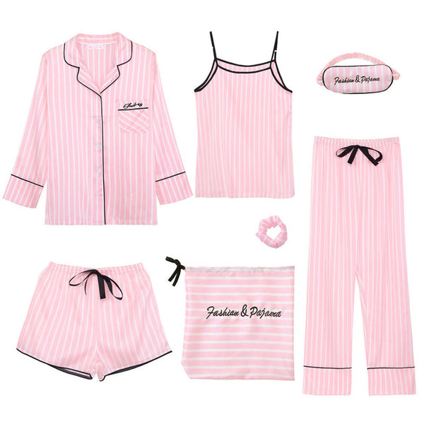 Silk Striped Pyjama Women Sleepwear Sets Homewear | Vimost Shop.