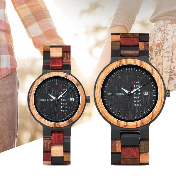 Wood watch Lover Couple Watches Men Show Date Ladies Wristwatch Women Quartz Male bayan kol saati Gift in Wood Box | Vimost Shop.