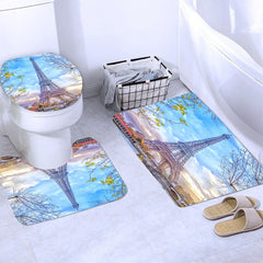 Paris Tower Landscape 3D Waterproof Shower Curtains Bathroom Curtain Sets Anti Slip Pedestal Rug Lid Toilet Cover Bath Mat Set | Vimost Shop.