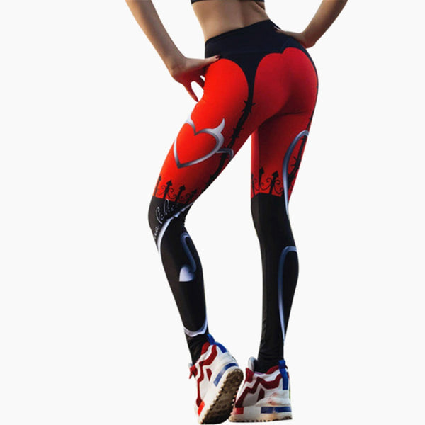 New Sexy Heart Print Leggings Women Red Black Patchwork Sporting Pants Fashion Printed Women's Fitness Leggings | Vimost Shop.
