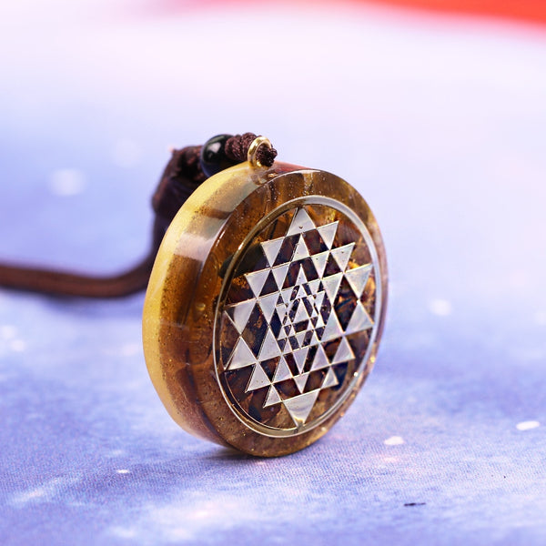 Orgonite Pendant Sri Yantra Sacred Geometry Necklace Tiger Eye Meditation Necklace Handmade Jewelry For Women Men | Vimost Shop.