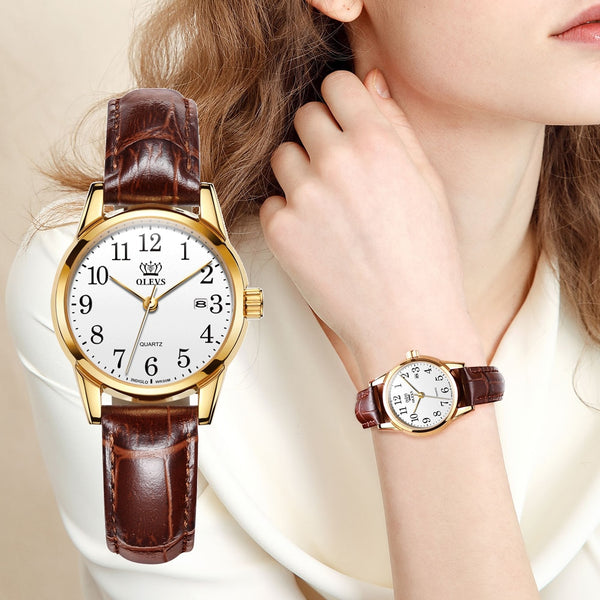 Womens Watches Top Brand Fashion casual Luxury Dress Genuine Brown Leather Waterproof Wristwatch for Lady | Vimost Shop.