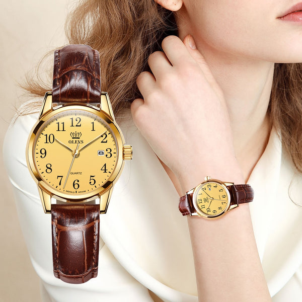 Womens Watches Top Brand Fashion casual Luxury Dress Genuine Brown Leather Waterproof Wristwatch for Lady | Vimost Shop.