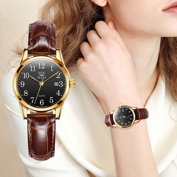 Womens Watches Top Brand Fashion casual Luxury Dress Genuine Brown Leather Waterproof Wristwatch for Lady | Vimost Shop.