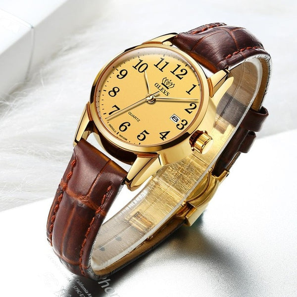 Womens Watches Top Brand Fashion casual Luxury Dress Genuine Brown Leather Waterproof Wristwatch for Lady | Vimost Shop.