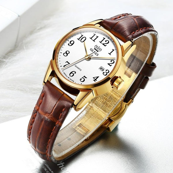 Womens Watches Top Brand Fashion casual Luxury Dress Genuine Brown Leather Waterproof Wristwatch for Lady | Vimost Shop.